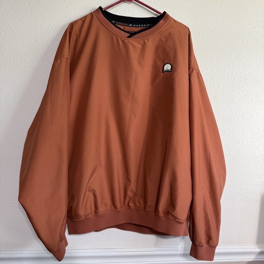 Ahead Mens XL X Large Golf Pullover Eagle Ridge Nylon Windbreaker Orange Vintage